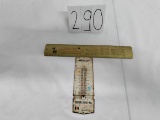 IH CC metal ruler in fair conditionand New Idea Farm Equipment Cooper's Hdwe thermometer in poor con
