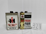 2 IH Hy-Tran fluid gallon tins with different graphics stock #372704R1 both fair condition