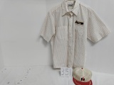 High Land by Red Kap White and red striped service shirt poly-cotton bled with IH tractor logo and I