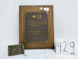 150th Anniversary of the McCormick Reaper 1831-1981 Belt  Buckle and Plaque for Messick Farm Equipme