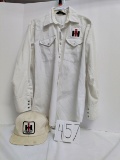 Six Gun permanent press large pearl snaps with IH emblem needs cleaned with IH hat needs cleaned