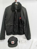 USA made medium size polycotton with fleece collar IH embroidery good condition with IH hat poor con