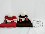 2 IH knit tossle caps brown and red NOS