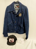 Wiman large denim unisex jacket with IH emblem NOS and Super 70 hat semi-mesh foam poor inside