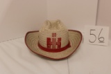 Men's large IH white straw hat with red brim and logo