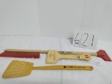 IH 1 OS Hill & Co Ohion ice scraper and 1 HB Duvall ice scraper and 1 plastic fy swatter form HC Sum