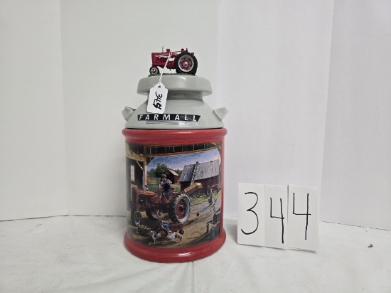 Unused IH cookie jar AO460 Bradford Exchange with Farmall Super M tractor on lid