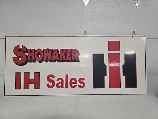 Metal Showaker IH Sales sign double-sided 66" wide 28" high good condition