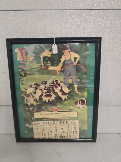 Original framed paper calendar 1940 IH Helgesen Implement Co good condition