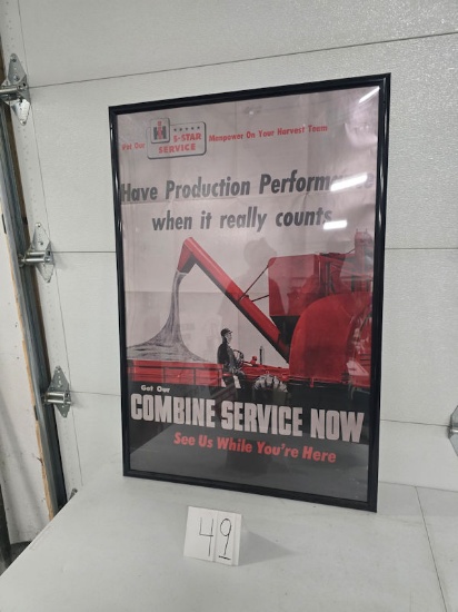 Framed reprint brochure IH 5 star servcie combine 28" by 41" good condition
