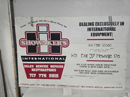 Original sign Showaker's IH Sales Service Repairs Restorations 73" by 48" gppd c