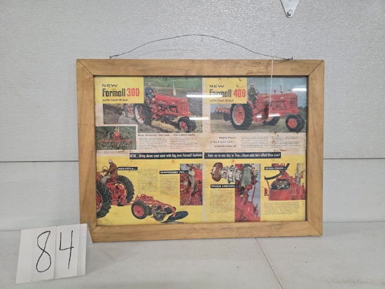 Framed original Farmall 200 and 300 with fast hitch brochure good condition