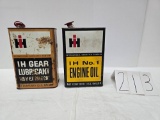 2 empty IH No 1 engine oil can and IH gear lubricant can
