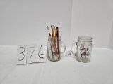 2 glass CFS CIH mugs with pencil adver