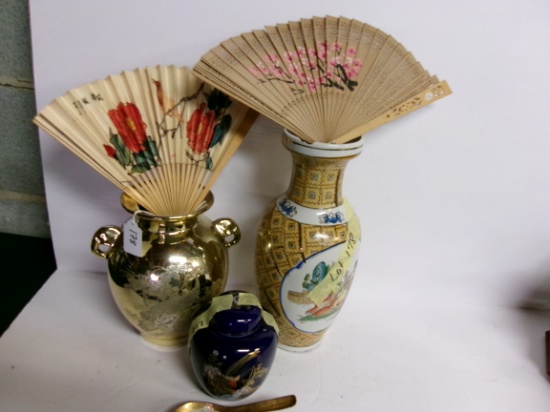 Asian Vases With 2 Fans And Spoon - See Notes