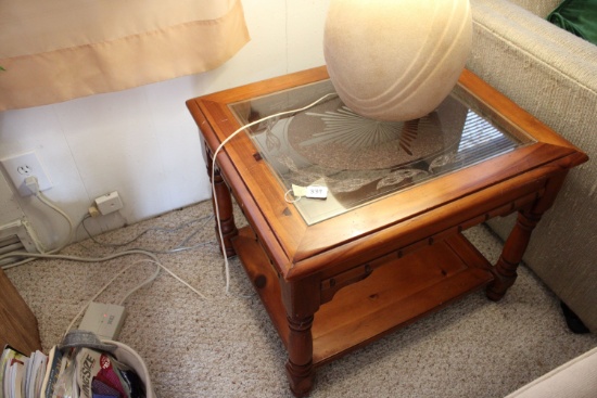 2 End Tables With Glass Center