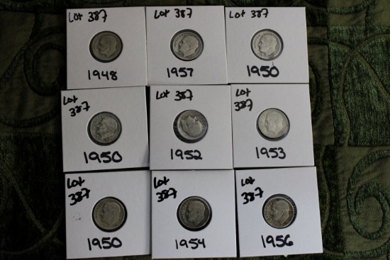 Lot Of 9 Dimes 1948,1950,1952,1953,1954,1956,1957