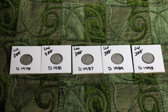 Lot Of 5 Dimes Marked With D Years 1978,1981,1987,1989,1995