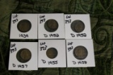 Lot Of 6 Wheat Pennies 1939 Non D, D Pennies 1952, 1955, 1957, 1958