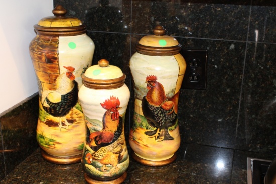Tom Sars Rooster Hand Painted Jars