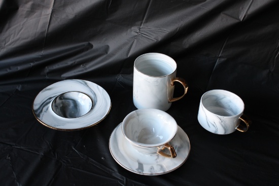 Marbelized Ceramic Tea and Coffee Cup Lot
