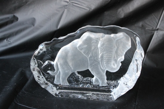 Etched Elephant Glass Paper Weight