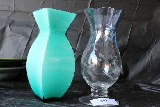 Vintage Lenox Crystal Glass Vase and Teal Vase