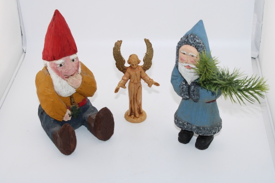 Depose Italy Figure (poor condition) and 2 wooden gnomes