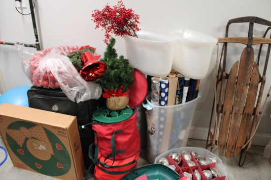 Christmas Lot, Suitcases and Ball . Includes wreath and sleigh