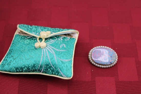 OPAL Dublet Brooch set in 14k gold.