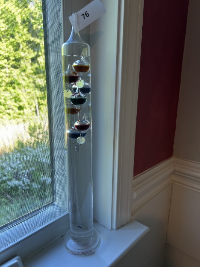 Galileo Thermometer @ Approx 24” Tall, Stationary, Water-Filled With Glass Balls In Different Colors