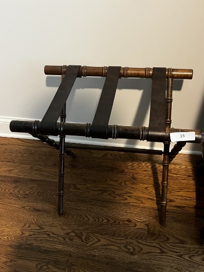Wood Suitcase Rack with Leather Straps