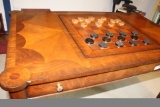 1940s Diminutive French Neoclassical Inlaid Mahogany Games Table. Chess and checker pieces included