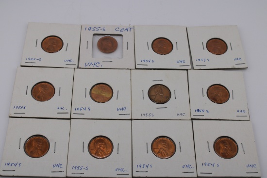 1954 and 1955-S Wheat Pennies
