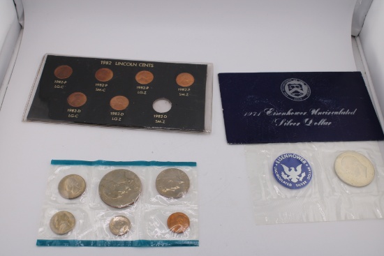 Eisenhower Silver Dollar 1971, Lincoln Cets and Part of a 1977 Mint Set