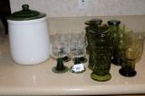 Green Lot Mccoy Cannister, Whitehall Avocado Glass, Schott Zwiesal, Lenox