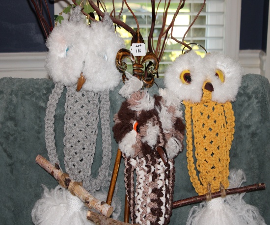 3 Vintage Large Handmade Owls