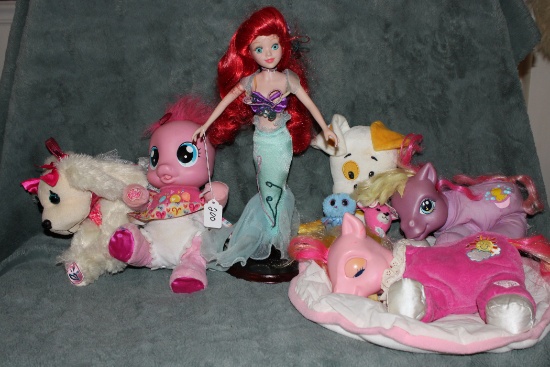 Disney Porcelain Ariel with Vintage My Little Pony plushes