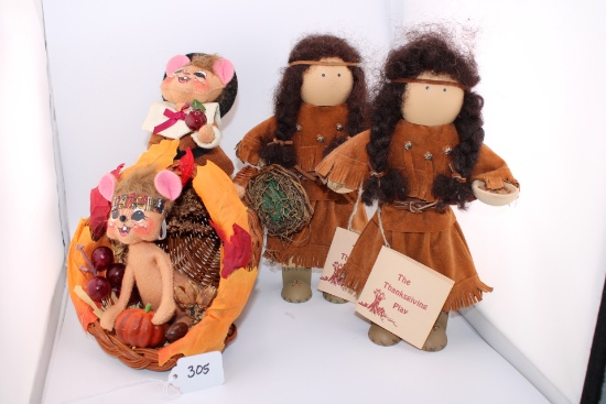 Lizzie High The Thanksgiving Play Dolls and Annalee Thanksgiving Mice Cornecopia