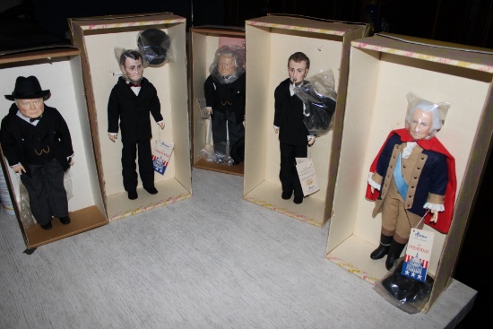 Vintage Effanbee Dolls of George Washington, Abrahim Lincoln, Winston Churchill