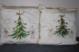 Pair of Hand Painted Signed Christmas Pillows