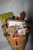 Basket of Signed Carolyn Shores Wright Cardinal Art, Burlap Christmas Flag, Etc