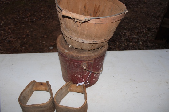 Antique Stirrups, Basket and Tin Can