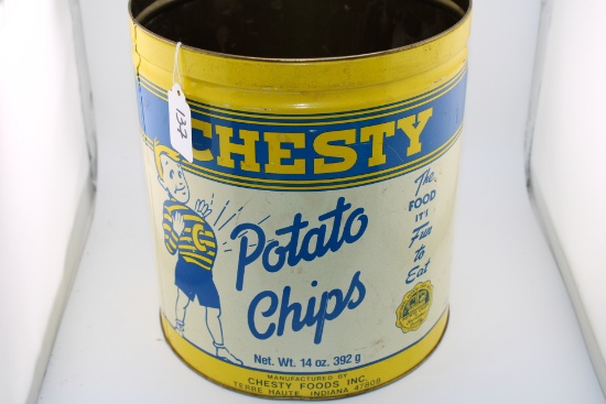 Large Chesty potato Chip Can. No lid. 9.5" tall