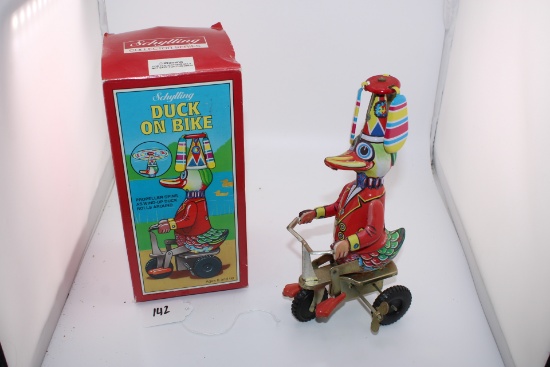 Duck on a Bike tin toy with original box