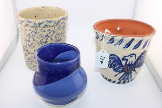Turtlecreek Eagle Pottery, RRP Co Crock, Small Blue Pottery