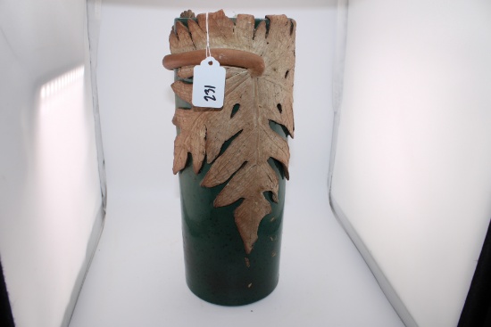 Green Early Vase with Leaf Detailing