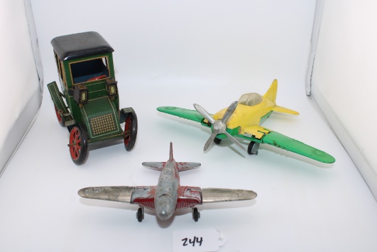 Vintage Toys Hubley Kiddie Toy Planes, Lever Action Propelled Car