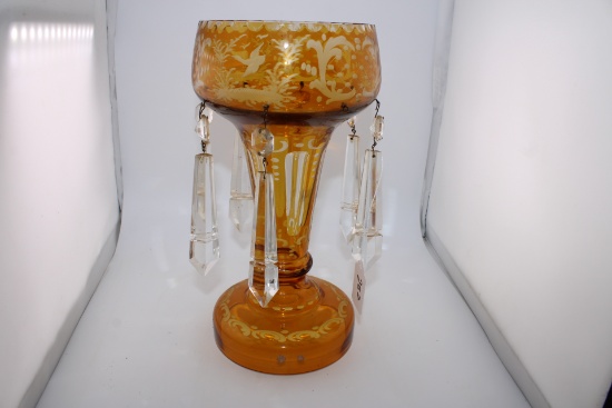 Amber Glass Bohemian Mantle Luster