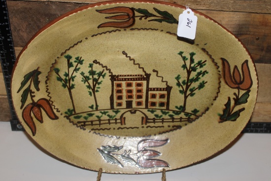 Large Oval Turtlecreek Lead Glaze Platter. 15x12